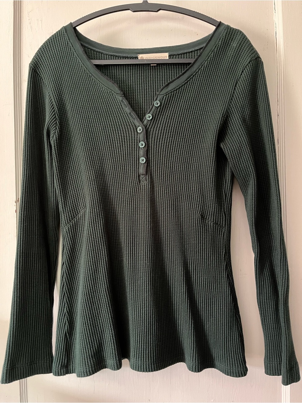 Women’s Long-Sleeve Henley Thermal Top in Dark Green